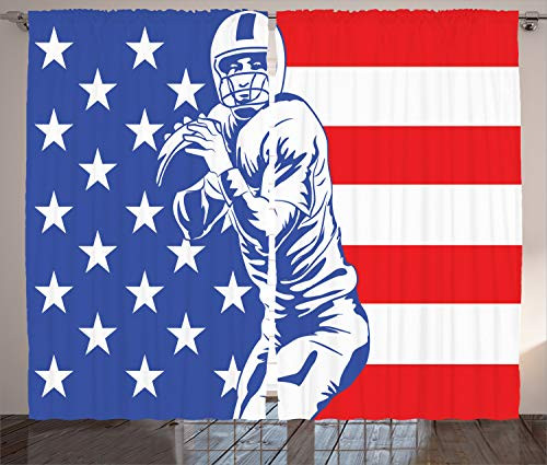 Ambesonne Sports Curtains Football Championship Themed Player Throwing Ball USA Background Living Room Bedroom Window Drapes 2 Panel Set 108 X 84 Petrol Blue