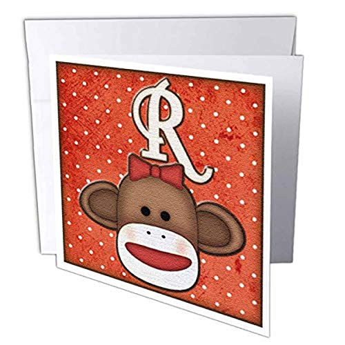 3dRose Cute Sock Monkey Girl Initial Letter R Greeting Cards 6 x 6 Set of 12 gc-102821-2