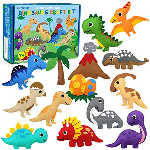 CiyvoLyeen Dinosaur Sewing Craft Kit DIY Kids Craft and Sew Set for Girls and Boys Educational Beginners Sewing Stuffed Animal Felt Plush Ornaments Set of 14 CiyvoLyeen Dinosaur Sewing Craft Kit DIY Kids Craft and Sew Set for Girls and Boys Educational Beginners Sewing Stuffed Animal Felt Plush Ornaments Set of 14