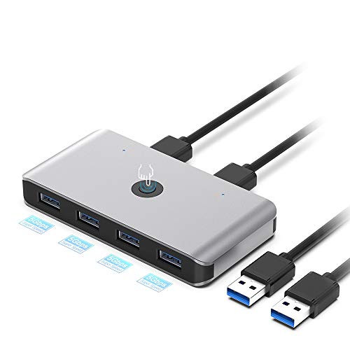 Rocketek USB 3_0 Selector Switch Peripheral Switcher Adapter Hub for 2 Computers Sharing 6-USB 3_0 Ports KVM Switches for PCs with One-Button Swapping and 2 Pack USB Male Cable