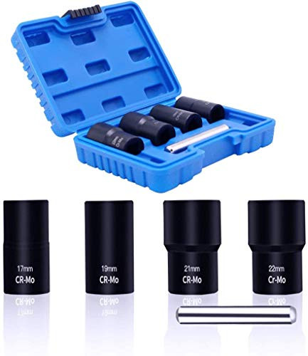 LQB 12inch Drive Impact Bolt Nut Removal Extractor Socket Tool Set 17mm 19mm 21mm 22mm Twist Socket Set Lug Nut Remover Extractor Tool Locking Wheel 5PCS