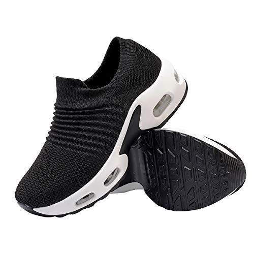 FRANK MULLY Womens Walking Shoes Sock Sneakers Slip On Lightweight Air Cushion Shoes for Women Black Size 8