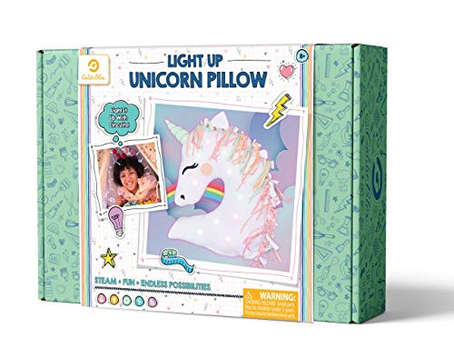 GoldieBlox Light-Up Unicorn Pillow for Kids 8 Soft  and  Cuddly Educational DIY STEM Activity