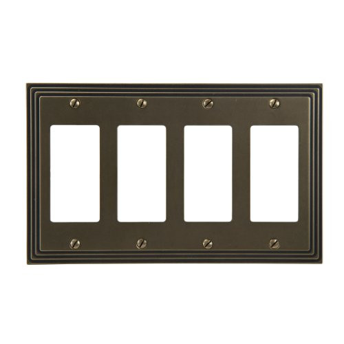 Amerelle 84R4RB Steps Cast Metal Four Rocker/GFCI Wallplate, Rustic Brass