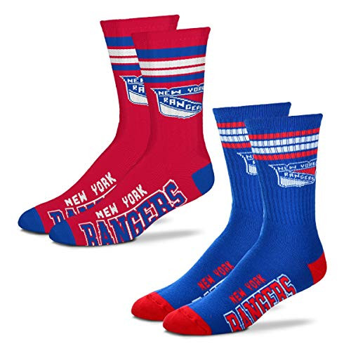 For Bare Feet Mens NHL 2-Pack-4 Stripe Deuce Crew Socks New York Rangers Medium 5-10
