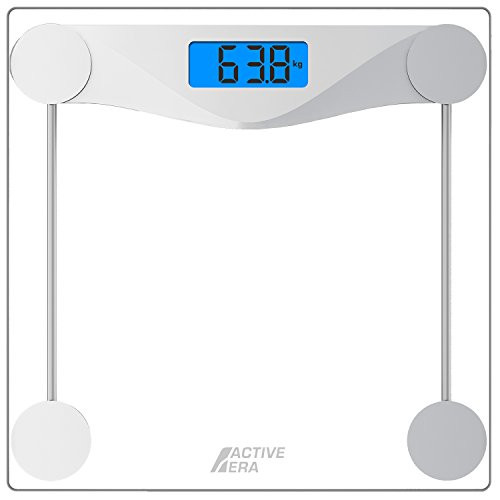 Active Era Digital Body Weight Scale - Ultra Slim High Precision Bathroom Scale with Tempered Glass Step-on Technology and Backlit Display - Body Weighing Scale 180kg  400lb lbsStonekgs
