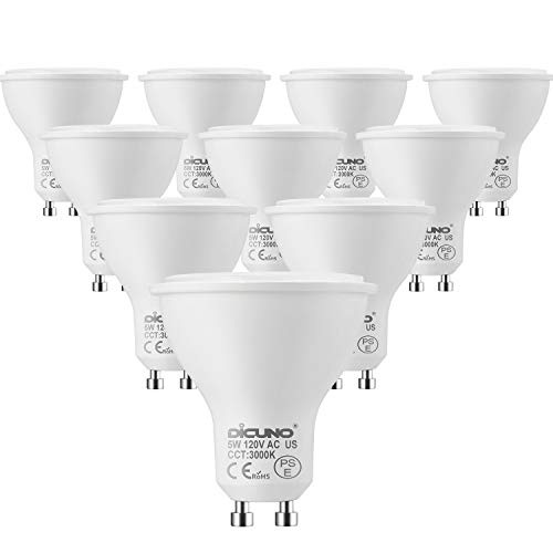 DiCUNO GU10 LED Bulbs 5W Warm White 3000K 500lm 45 Degree Beam Angle Spotlight 50W Halogen Bulbs Equivalent Non-dimmable MR16 LED Light Bulbs 10-Pack