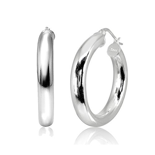 LOVVE Sterling Silver High Polished Round-Tube Click-Top Hoop Earrings 4x35mm