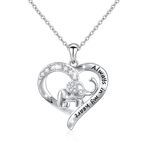 S925 Sterling Silver Always in My Heart Lucky Elephant Love Heart Necklace 18 inches Rolo Chain S925 Sterling Silver Always in My Heart Lucky Elephant Love Heart Necklace 18 inches Rolo Chain