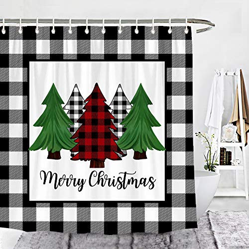 Wencal Buffalo Check Plaid Merry Christmas Trees Shower Curtain Farmhouse Winter Bathroom Decor with Hooks 72 x 72 Inches Wencal Buffalo Check Plaid Merry Christmas Trees Shower Curtain Farmhouse Winter Bathroom Decor with Hooks 72 x 72 Inches