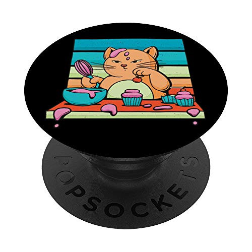 Cute Cat Baking Cupcakes Funny Gift For A Baker PopSockets PopGrip Swappable Grip for Phones  and  Tablets