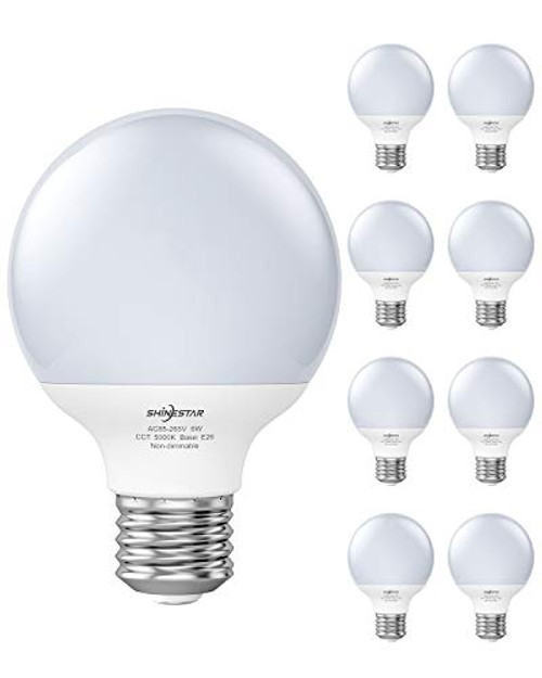 SHINESTAR 8-Pack G25 LED Globe Light Bulbs for Bathroom 120V 60 watt Equivalent Daylight White 5000K E26 Base Round LED Vanity Light Bulbs for Makeup Mirror Non-dimmable