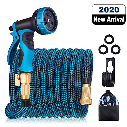 HULOSAN Expandable Garden Hose Water Hose with 9 Function Spray Nozzle No Kink Leakproof Lightweight Garden Hose with 34 Brass Fittings and Extra Strength 3750D Fabric for Watering  and  Washing 50ft