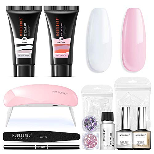 Modelones Poly Extension Gel Nail Kit Poly Nail Gel Kit with 36W Nail Lamp Slip Solution Rhinestone Glitter Gel Builder for Nail Manicure Beginner Starter Kit DIY at Home 