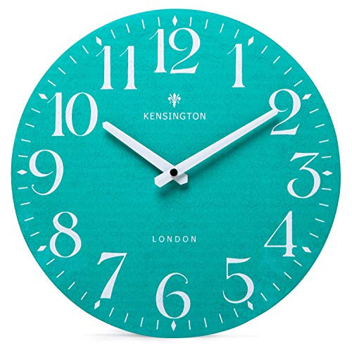 NIKKY HOME Teal Wall Clock Battery Operated 12 Inch - Silent Non Ticking Wooden Round Clock for Living Room Bedroom School Classroom