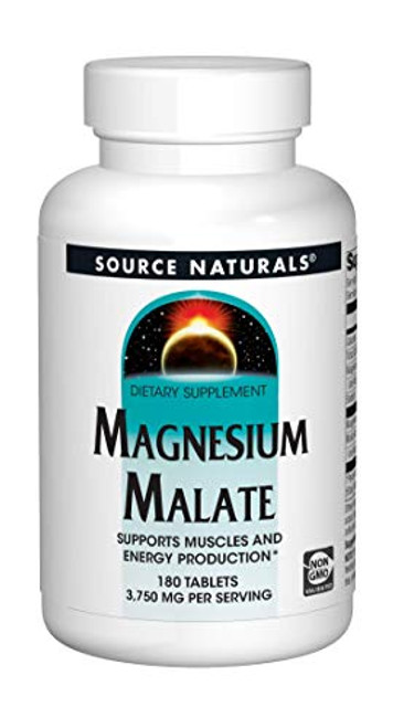 Source Naturals Magnesium Malate - 3750mg Per Serving - Essential Magnesium Malic Acid Supplement - 180 Tablets