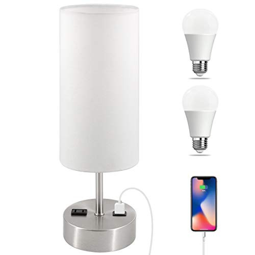 KBest Bedside Touch Lamps for Bedrooms Bedside lamp with USB Port and Outlet 3 Way Dimmable Touch Control Table Lamp Nightstand Lamp for Living Room Office Reading Dual Bulbs Included_
