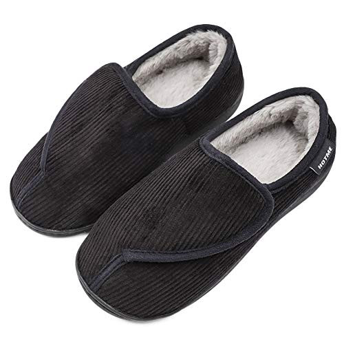 MediFeet Womens Furry Memory Foam Diabetic Slippers Extra Wide Width Adjustable Winter Edema House Shoes for Swollen Feet