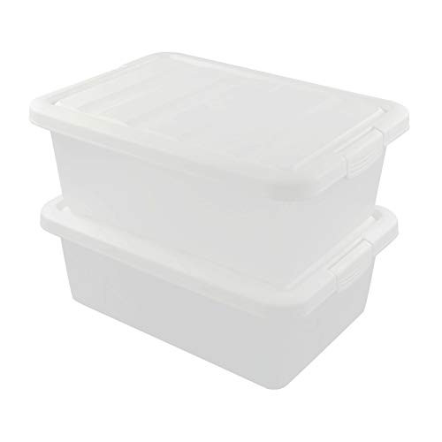 Hespapa 14 Quart Plastic Storage Bin Clear Latching Boxes with White Lid 2 Packs