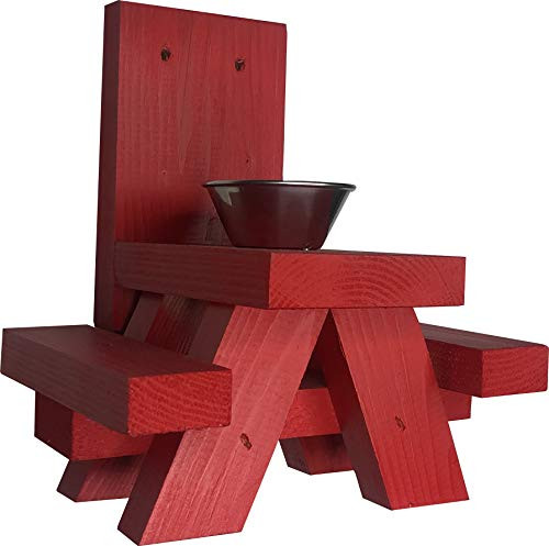 Squirrel Feeders for Outside  RED Squirrel Feeder Picnic Table with Cup Feed for Squirrel Food  Tree or Post Mount Squirrel Picnic Table Feeder - Made in USA - Loose Corn or Seed or Peanuts