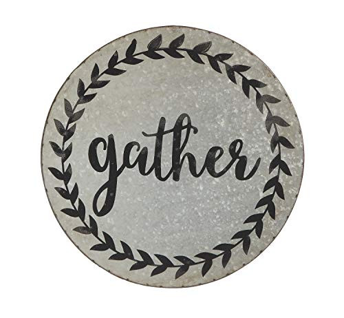 Creative Co-op Round Tin Gather Décor 49-Wall - Art Grey