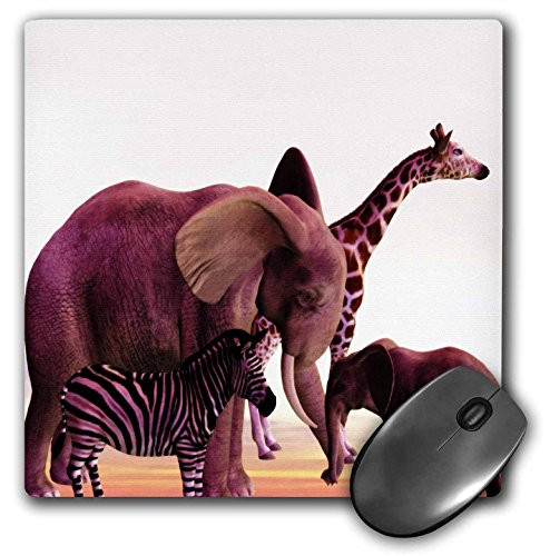 3dRose LLC 8 x 8 x 0.25 Inches Mouse Pad, African Safari with Elephant, Giraffe, and Zebra (mp_48977_1)