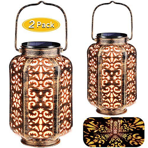 URPOWER Solar Lights Outdoor Metal Solar Lantern Outdoor Hanging Retro Decorative Lanterns with Durable Handle Solar Powered Waterproof LED Table Lanterns Lighting for Yard Tree Fence Patio 2 Pack