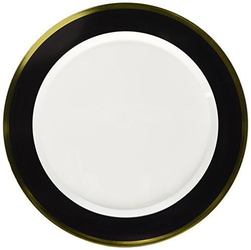 Amscan 430584.10 Premium Plastic Round Party-Plates, 7 1/2 inches, White with Black Border
