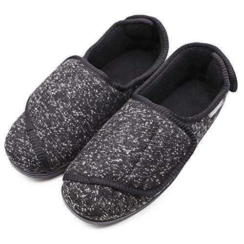 Hotme Mens Memory Foam Diabetic Slippers with Adjustable ClosuresExtra Wide Width Comfy Warm Plush Fleece Arthritis Edema Swollen House Shoes IndoorOutdoor