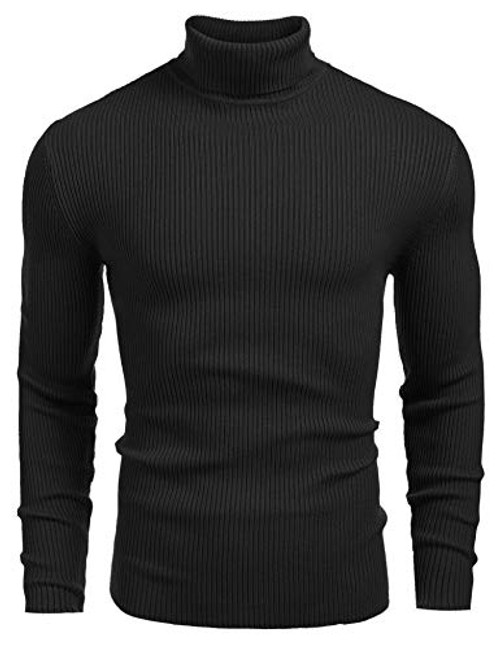 Coofandy Mens Ribbed Slim Fit Knitted Pullover Turtleneck SweaterXX-LargeBlack