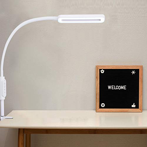 LED Desk Lamp Flexible Gooseneck Table Lamp Dimmable Eye-Caring Table Lamp with 3 Color Modes Touch Control Memory Function Lamp for Working Reading Studying Drawing_White