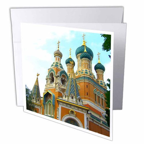 3dRose Orthodox Russian Cathedral photo - Church in Nice, France - Greeting Cards, 6 x 6 inches, set of 6 (gc_164887_1)