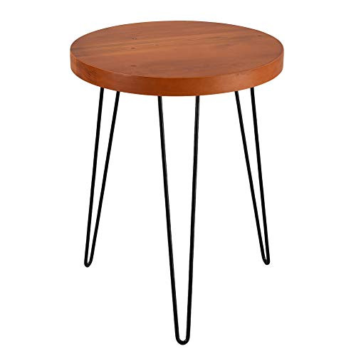 Side Table Solid Wood Round End Table with 3 Metal Legs Snack Table Small Accent Sofa Table Rustic Nightstand Coffee Table Vintage for Living Room Office Small Spaces Espresso