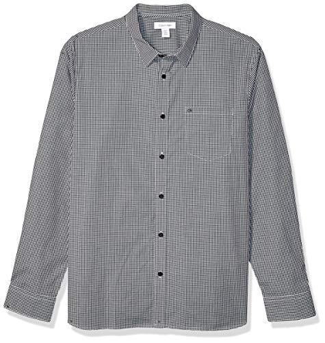 Calvin Klein Mens Extra Fine Cotton Button Up Shirt black Stretch Check X-Small