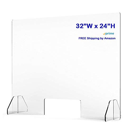 Acrylic Plexiglass Sneeze Guard Barrier and Shield for Desk and Countertops with Pass Through Transaction Window 32W x 24H