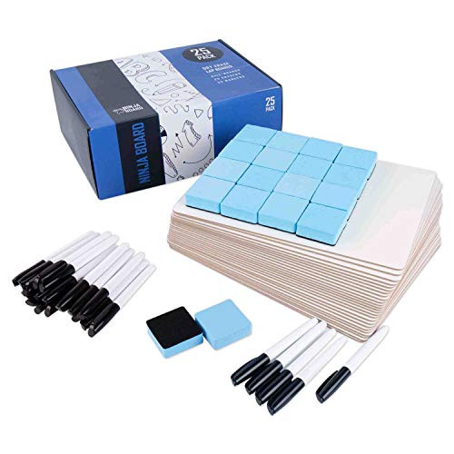 Dry Erase Lapboards Kit - Pack of 25 Whiteboard Set with Erasers and Markers - 9x12 - Student Single Sided - Improve Childrens Classroom Learning with Reusable Durable Portable White Boards