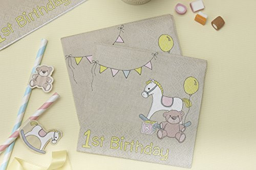 Ginger Ray 1st Party Paper Napkins Rock a Bye Baby First Birthday_ 16 Pack