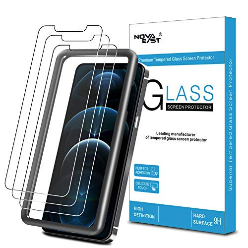 Novaeast Tempered Glass for iPhone 12 Pro Max Screen Protector with Easy Installation Frame 6_7 Inch 3_Pack