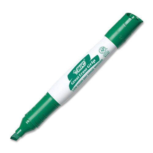 BIC Great Erase Grip Dry Erase Marker, Tank Style, Chisel Tip, Green, 12-Count