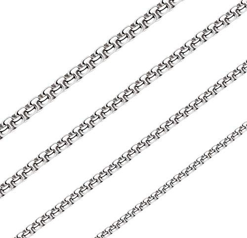 3MM Square Rolo Chain Stainless Steel Round Box Chain Necklace Men Women Jewelry 18 Inches 3MM Square Rolo Chain Stainless Steel Round Box Chain Necklace Men Women Jewelry 18 Inches
