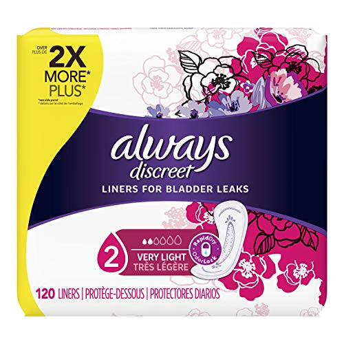 Always Discreet, Incontinence Liners for Women, Very Light, Regular Length, 120 Count Always Discreet, Incontinence Liners for Women, Very Light, Regular Length, 120 Count