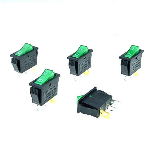 5PCS KCD3 Green Button On_Off 3Pin DPST Boat Car Rocker Switch 15 20A 250 125VAC