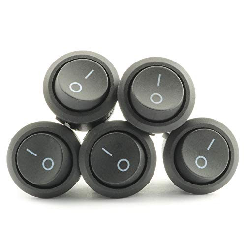 RuiLing 5PCS Snap Round Rocker Power Switch 6A 250V AC 2 Pin SPST Snap_in ONOff Power Switch Button Black