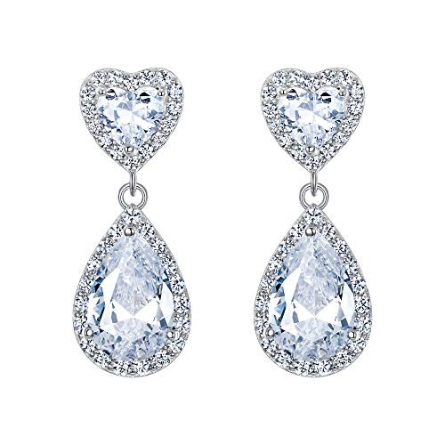 EleQueen 925 Sterling Silver Teardrop Dangle Earrings Full Prong Cubic Zirconia Heart Bridal Earrings Clear EleQueen 925 Sterling Silver Teardrop Dangle Earrings Full Prong Cubic Zirconia Heart Bridal Earrings Clear
