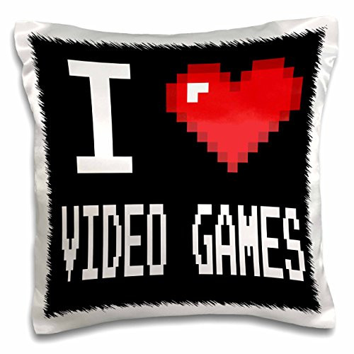 3dRose Geeky Old School Pixelated Pixels 8-Bit I Heart I Love Video Games - Pillow Case, 16 by 16-inch (pc_118950_1)