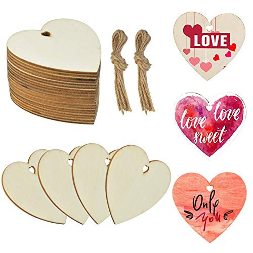 HOMINE 20 Pieces Natural Heart Wood Slices_ 3_15 inch  DIY Wooden Ornaments Unfinished Predrilled Wooden Heart Embellishments with Natural Twine for Valent