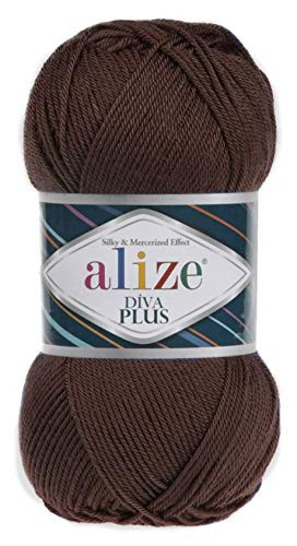 Alize Diva Plus 100 percent  Microfiber Acrylic Silk and Mercerized Effect 3 DK  and  Light Worsted Yarn 1 Ball Skein 100gr 240 yds Color  26_Brown