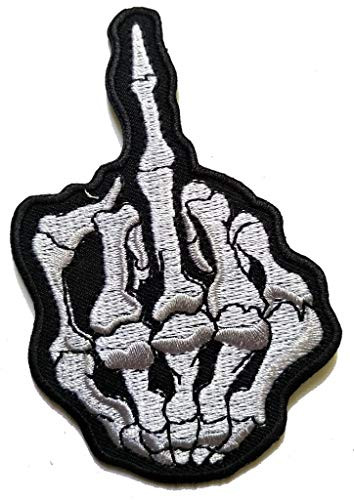 PP Patch Middle Finger Skull Bone Skeleton Hand Embroidered Sew Iron On Patch Rock DIY