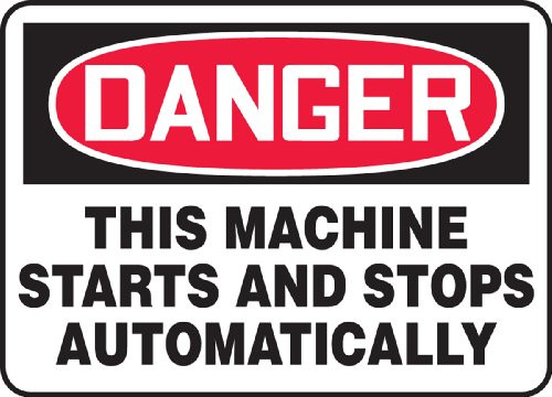 Accuform MEQM150VA Aluminum Safety Sign_ Legend  inch DANGER THIS MACHINE STARTS AND STOPS AUTOMATICALLY inch _ 7 inch  Length x 10 inch  Width_ RedBlack on White