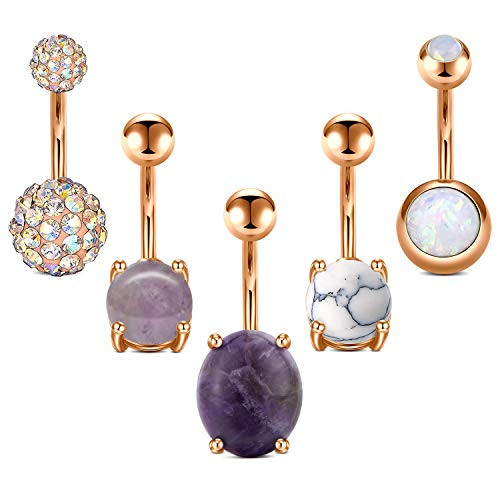LAURITAMI 14G Belly Button Rings Surgical Steel Opal Navel Piercing Barbell Belly Navel Rings 10mm Body Jewelry for Women Girls LAURITAMI 14G Belly Button Rings Surgical Steel Opal Navel Piercing Barbell Belly Navel Rings 10mm Body Jewelry for Women Girls